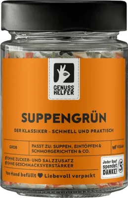 Produktbild von Suppengrün Gewürzmischung, grob, Würze für Suppen, 45g im Glas