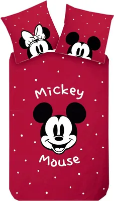 Zdjęcie produktu dla Disney Renforcé pościel dwustronna 135x200cm Myszka Miki Minnie kokardka czerwona biała dwustronna zamek błyskawiczny