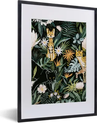 Produktbild von MuchoWow® MuchoWow® Gerahmtes Poster Dschungel - Pflanzen - Panther 30x40 cm - Poster mit zchwarzem Bilderrahmen - Wandposter Schlafzimmer