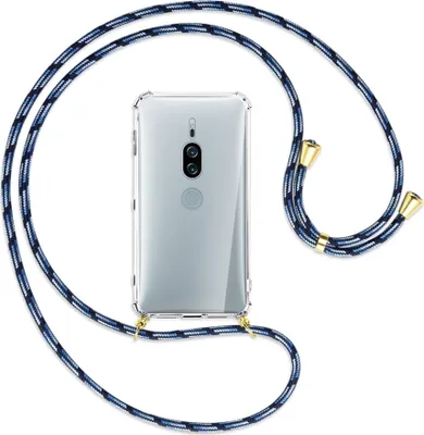 Produktbild von Handykette Backcover-Schutzhülle mit Band (Metall goldfarben) für Sony Xperia XZ2 Premium - Blautöne