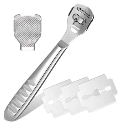 Produktbild von 24-teiliges Hornhautentferner-Set, 20 Ersatzklingen, 2 Hornhautentferner und 2 Fußfeilenköpfe, Fußpflege-Werkzeuge zur Entfernung von Hornhaut an Händen und Füßen