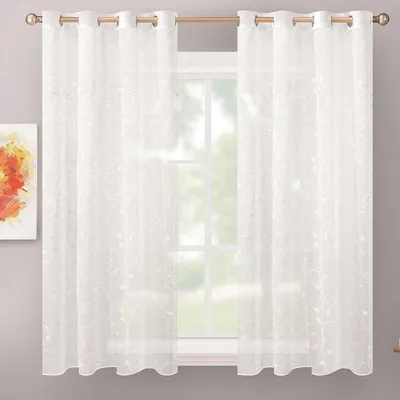 Immagine prodotto di Set di tende con motivo a foglie bianche, larghezza 140 cm, lunghezza 145 cm