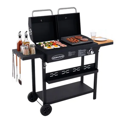 Produktbild von HOMAVO Kombigrill Gasgrill und Holzkohlegrill mit Grillabdeckungen Wasserfest