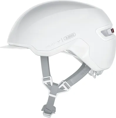 Produktbild von ABUS Fahrradhelm HUD-Y - mit magnetischem, aufladbarem LED-Rücklicht & Magnetverschluss - Stilsicherer Urban-Helm für den Alltag - für Damen und Herren  - Weiß (Puristic), Größe M (54-58 cm)