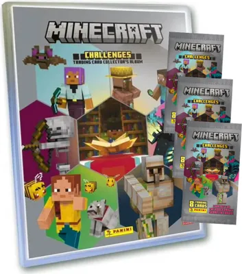 Produktbild von Panini Minecraft 4 Karten - Sammelkarten Challenges Trading Cards (2025) - 1 Mappe + 3 Booster