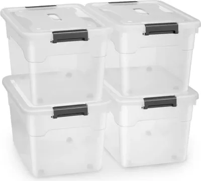 Obrázek produktu pro Úložné boxy s víkem 300393, plastové boxy pro přehledné skladování, 4 ks, 45 l
