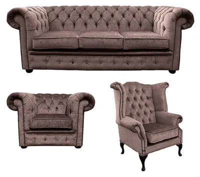 Produktbild von Sofagarnitur Chesterfield Polster Couch Sofa Leder Sitz Garnitur Ohrensessel 418