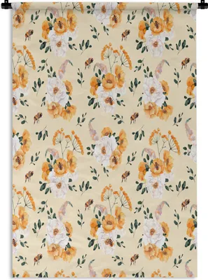 Produktbild von MuchoWow® Wandteppich Wandbehang Blumen - Pastell - Orange 60x90 cm Tapisserie Dekoration Wandtuch - Foto-Teppich - Abwaschbar