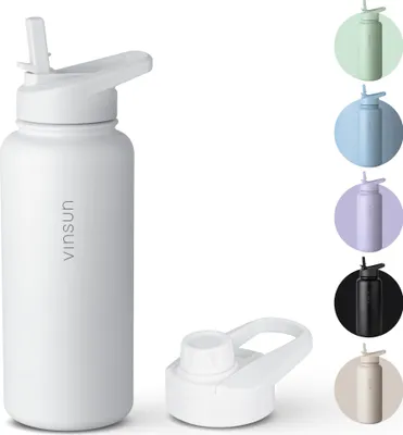 Produktbild von Trinkflasche Edelstahl 1L Thermoflasche Sport Flasche Isolierflasche weiß Vinsun