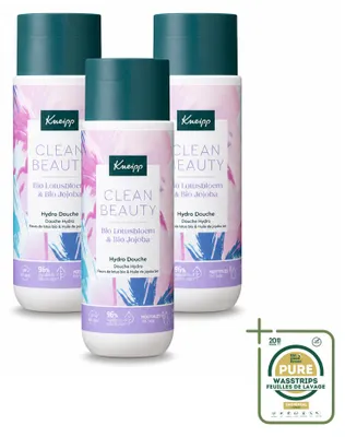Imagen del producto de 3 unidades de gel de ducha Kneipp Clean Beauty, aroma de loto y jojoba, 200 ml cada uno. Paquete ahorro
