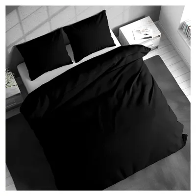 Produktbild von Bettwäsche aus Baumwolle Uni 135x200 cm Bettbezug Set Einfarbig Schwarz
