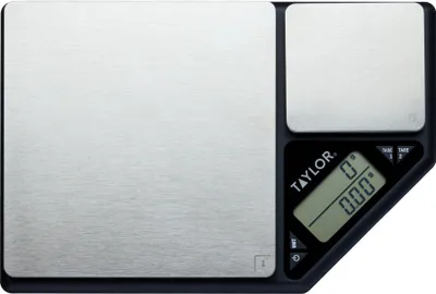 Produktbild von Taylor TYPSCALE5DP Elektronische KÃ1/4chenwaage mit LCD-Infodisplay, Messbereich bis 5 kg, Metall-Wiegeschale, Zuwiegefunktion