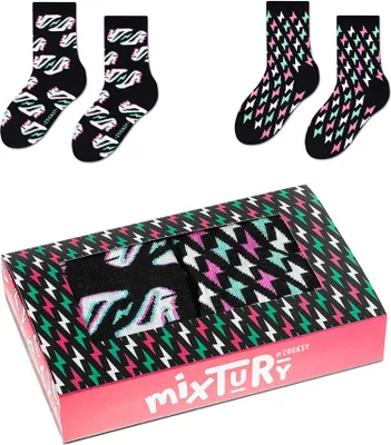 Produktbild von 2 Paar Socken für Mutige Kinder 30-35, Schwarze Socken mit Blitz und Stilettos