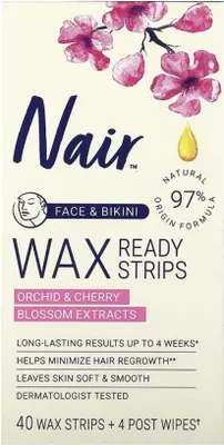 Produktbild von Nair | Wachsstrips - Orchid & Cherry - 40 Stück + 4 Tücher - Wachsstreifen - Gesicht Und Bikinizone