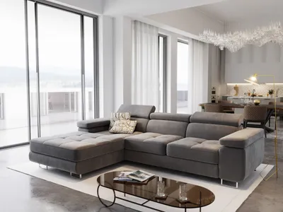Produktbild von Masseno Ecksofa ELMA L-S mit Schlaffunktion L-Form, Sofa mit Bettkasten, Wohnzimmersofa, Couch, Soffa, Bettsofa, Couchgarnitur- Grau, MONOLITH 85