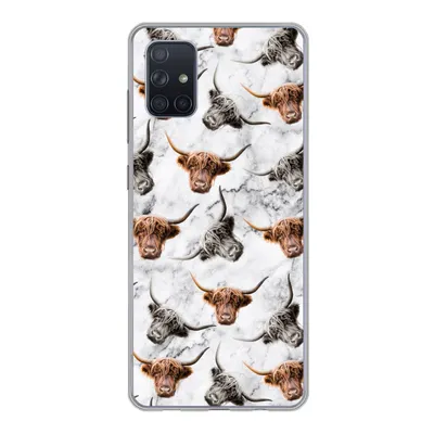 Produktbild von MuchoWow® Handyhülle Schutzhülle Hülle für Samsung Galaxy A71 Schottischer Highlander - Kuh - Marmor Silikon Softcase Handy Hülle - Kartenbesitzer