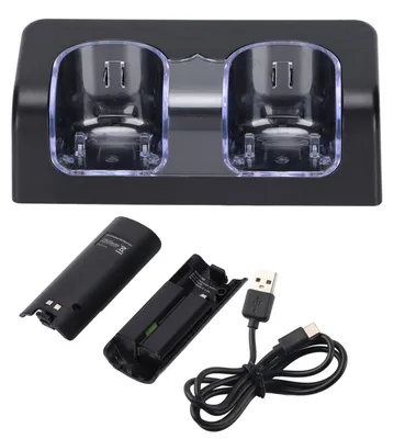 Produktbild von Fernbatterieladegerät mit Netzkabel, stabil, tragbar, Dual-Ladestation, Dock für Wii Game Control, Schwarz