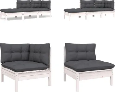 Produktbild von vidaXL 3 tlg. Garten Lounge Set mit Kissen Weiß Kiefer Massivholz - Garten-Lounge-Set - Garten-Lounge-Sets - Gartenmöbel-Set - Gartenmöbel-Sets