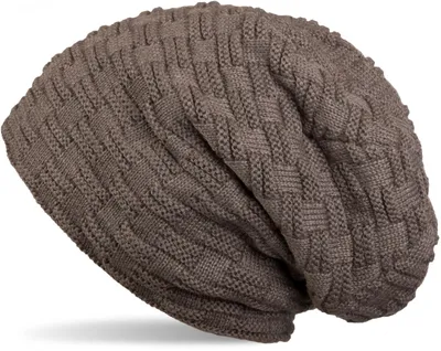 Produktbild von styleBREAKER Feinstrick Longbeanie Mütze mit Flecht Muster und warmem Fleece Innenfutter | Winter Strickmütze Uni elastisch weich bequem warm