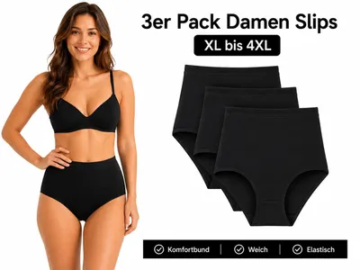 Zdjęcie produktu dla Damskie majtki, zestaw 3 sztuk, kolor czarny, rozmiary XL-4XL, wysoki stan, komfortowy pas, kolor czarny/rozmiar 3XL
