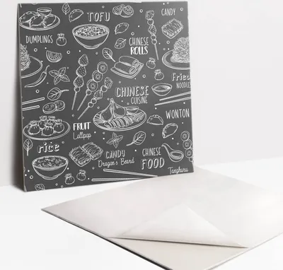 Produktbild von Fliesenaufkleber Set - 9 Stück Selbstklebende PVC Fliesen-Designs - Für Bad und Küche 30 x 30 - Zeichenthema des Essens