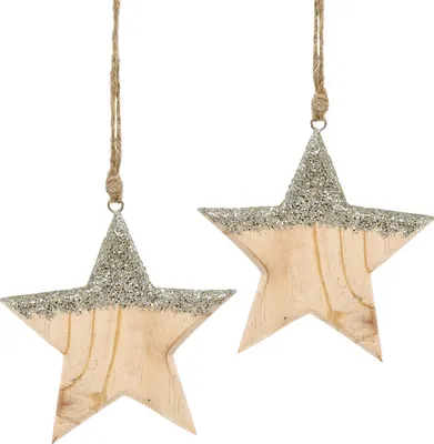 Produktbild von Deko Holzstern Glimmer 14,5cm Weihnachten Set 2 Stück