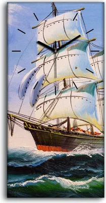 Produktbild von Dekor Leinwand Uhr Wandbilder Geräuschlos 30x60 wellen Vögel Segel Schiff Himmel - schwarze Hände