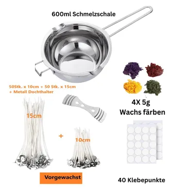 Produktbild von Duftkerze Kerzen Selber Machen Set, Kerzenherstellung Kit, Wachsschmelztopf, Kerzendochte, Kerzenfarbe, Kerzen Aufkleber, Dochthalter, Duftöle, Dosen