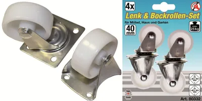Obrázok produktu pre KRAFTMANN 80330 Sada otočných a pevných koliesok 38 mm, 4 ks.