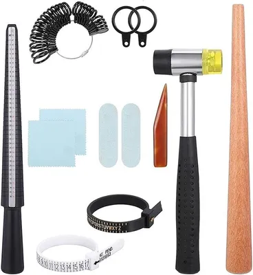 Produktbild von 11-Teiliges Ringgrößenmesser Set, Ringmaß-Messwerkzeug, Ringmaßstab, Ringgrößenmesser, Messschiene & Maßband zur Ringgrößenbestimmung