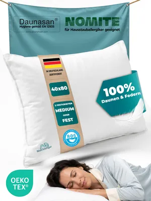 Produktbild von DAUNENKISSEN 40x80 – 3-Kammer Kopfkissen, Federkissen mit 100% Daunen & Federn, 100% Baumwollbezug,  allergikerfreundlich Medium, 800 g