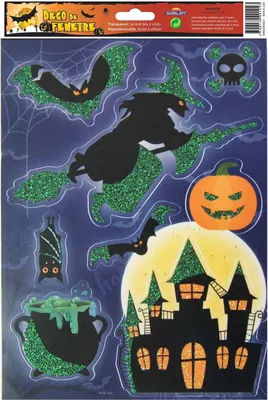 Produktbild von Elektrostatische Fensterdekoration Halloween - Hexe - Glitter