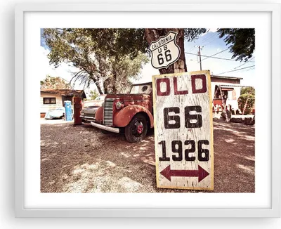 Produktbild von Gerahmtes Poster - Weißer Rahmen - Straße alt 66 USA - 50x40 cm - Wand Bild - Wanddeko - Wandbilder - Kunstposter - Wandposter - Bilderrahmen - Bilder - Kunstdruck - Wandbild - P2WAA50x40-3562