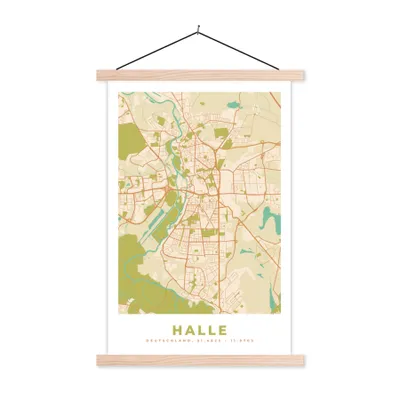 Produktbild von MuchoWow® Textilposter Stadtplan - Halle - Vintage - Stadtplan 40x60 cm mit holzfarbenen Rahmen - Poster