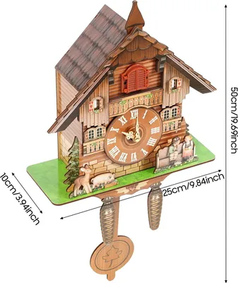 Obrázek produktu pro Kukačky – nástěnné hodiny – dřevěný design – kyvadlo – 25 × 10 × 50 cm – napájení 3 bateriemi typu C (baterie nejsou součástí balení) – kukačka zpívá od 7 do 21 hodin (noční vypínání)