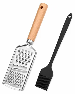 3-in-1 Reibe aus Edelstahl mit Buchenholzgriff, 23,5 cm