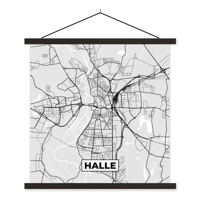 Produktbild von MuchoWow® Textilposter Deutschland - Karte - Halle - Stadtplan 90x90 cm mit schwarzem Rahmen - Magnetisches