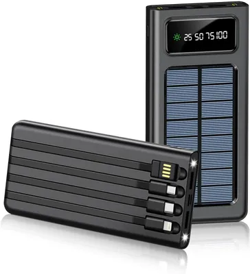 Solar Powerbank, 20000mAh Power Bank mit LED-Betriebsanzeige, Tragbares Ladegerät mit 4 USB Ports & Taschenlampe Handy für Smartphones, Tablets