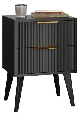 Nachttisch geribbelt, 2 Schubladen, Holz, schwarz, 30x40x58 cm