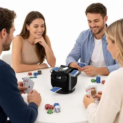 Produktbild von 2-in-1 Automatischer Kartenmischer & Kartengeber, 360° drehbar, wiederaufladbar, leise – Kartengeber & Mischmaschine für Poker, UNO & Spieleabende