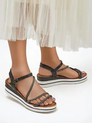 Produktbild von Royalfashion Damensandalen mit Keilabsatz und Strass Ballosa, Größe 41