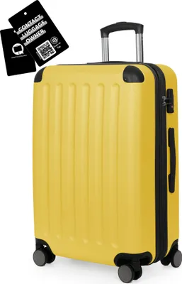 Produktbild von HAUPTSTADTKOFFER Spree - Reisekoffer 65cm erweiterbar + digitaler Gepäckanhänger Kofferschild, Hartschalen-Koffer Hardcase Luggage ABS -TSA - 74L ,Gelb