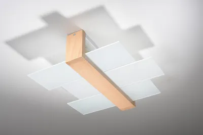 Obrázek produktu pro SOLLUX Lighting Feniks 2 Stropní stínidlo ze dřeva + kombinované stínidlo ze skla | Vyměnitelná žárovka E27, 2 x 60 W | Dřevo přírodní, 43 x 43 x 12 cm