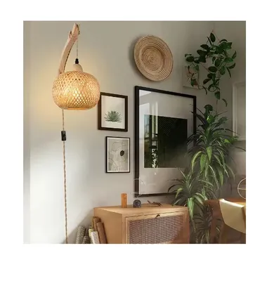 Zdjęcie produktu dla Bambusowa lampa kinkiet wiklinowy rustykalny boho