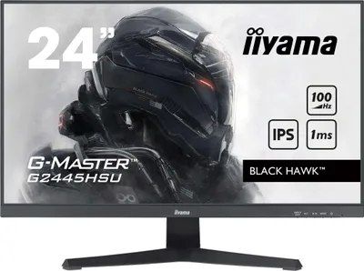 A marketing image for a gaming monitor, showing its front view with feature callouts.