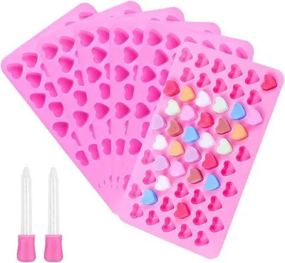 Produktbild von Silikon-Herzförmige Bonbonformen, 6 Stück, 2 Stück 5 ml rosa Sprühsysteme für Süßigkeiten und Schokolade