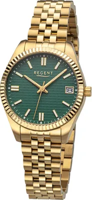 Regent BA-878 Damenuhr Quarz Goldfarben/Grün 1