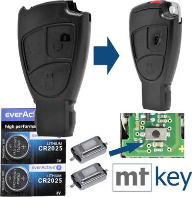 Produktbild von Auto Schlüssel Smartkey Funk Fernbedienung Sender 3 Tasten Gehäuse 2X Mikrotaster 2X CR2025 Batterie kompatibel mit Mercedes Benz