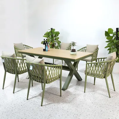 Produktbild von Garten-Sitzgruppe,mit tisch & 6 Stühle, Outdoor Essgruppe,wetterfest,Sitzkissen,für den Außenbereich Grün