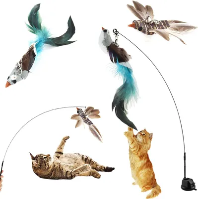 Produktbild von UGBO Interactive Cat Toy Intelligence Fischerei Stall Federn Simucatstick Kätzchen Zauberstab fliegender Vogelspielzeug kleine große Katzen